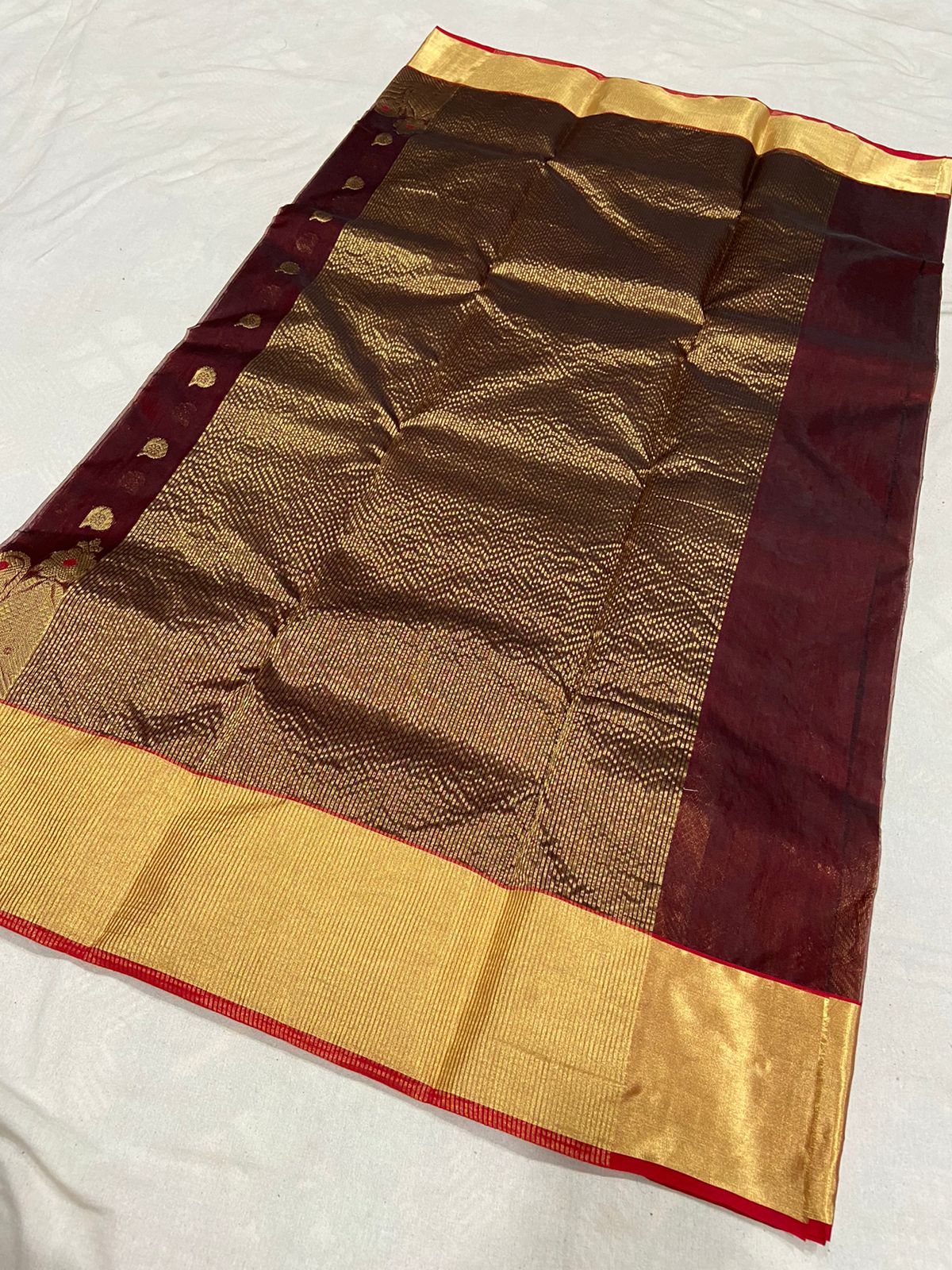 Handwoven Cowboy Color Organza Chanderi Katan Silk Saree - Authentic Chanderi silk sarees Chanderi Saree - View 2