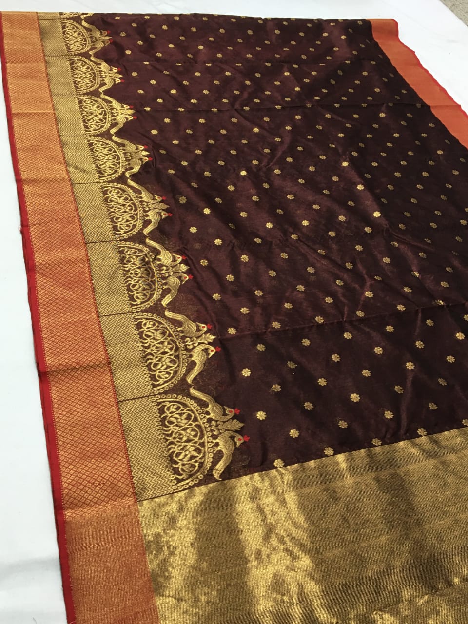 Handwoven Crater Brown Color Chanderi Pattu Silk Saree - Authentic Chanderi silk sarees Chanderi Saree