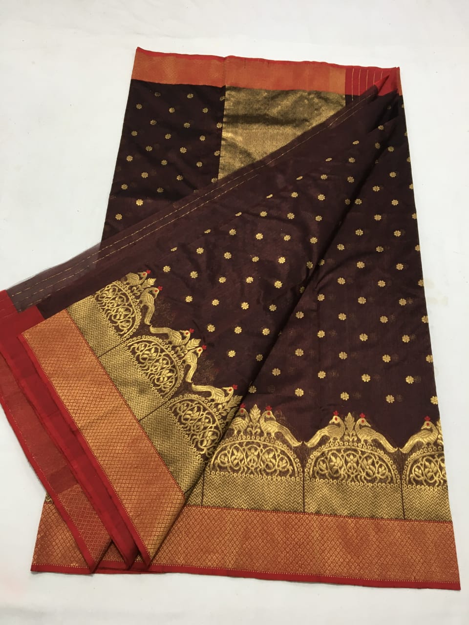Handwoven Crater Brown Color Chanderi Pattu Silk Saree - Authentic Chanderi silk sarees Chanderi Saree - View 2