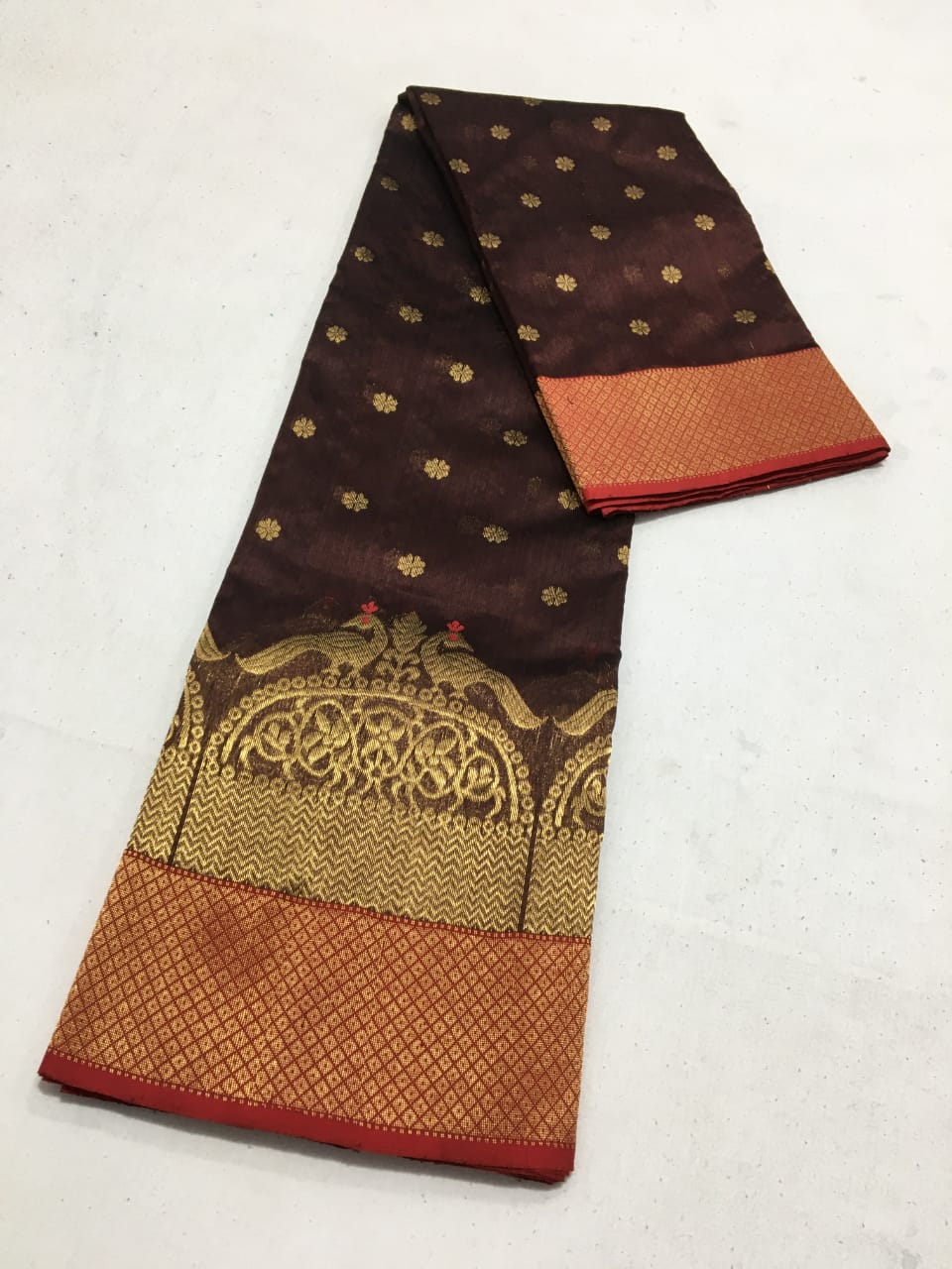 Handwoven Crater Brown Color Chanderi Pattu Silk Saree - Authentic Chanderi silk sarees Chanderi Saree - View 3
