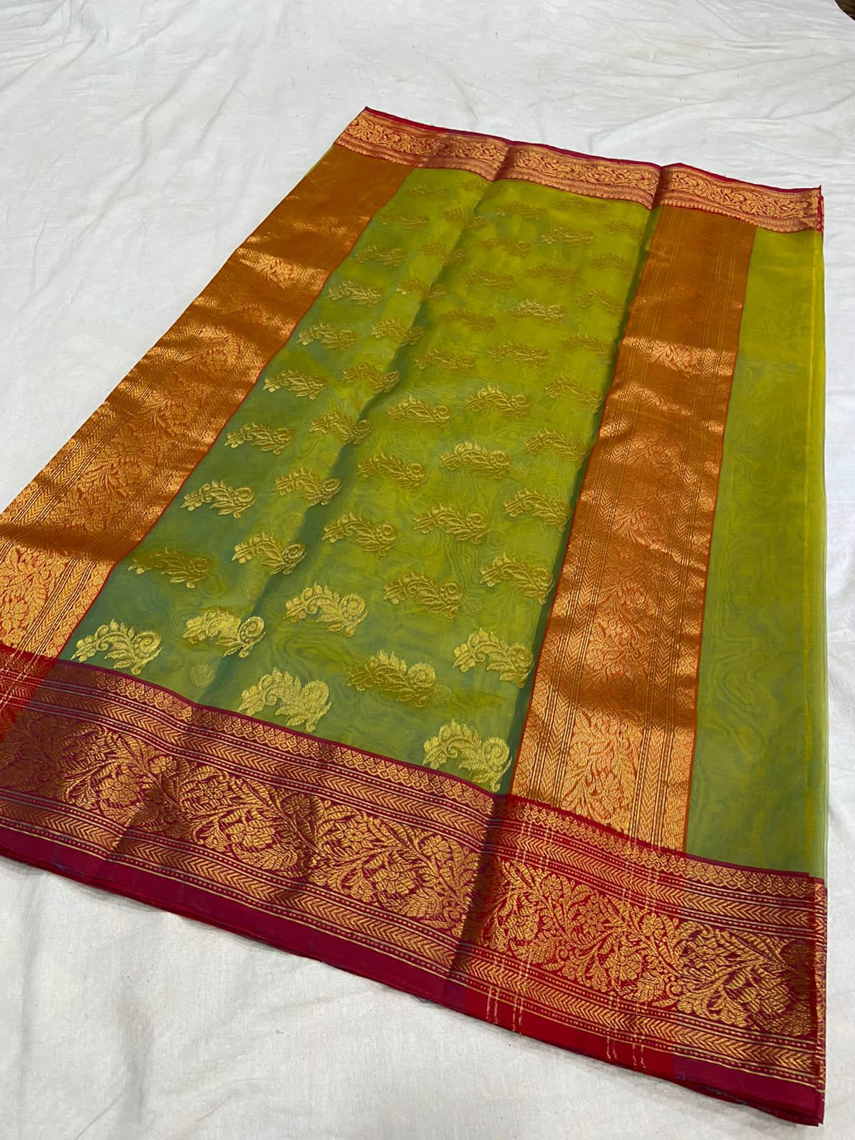 Handwoven Crete Color Organza Chanderi Katan Silk Saree - Authentic Chanderi silk sarees Chanderi Saree - View 2