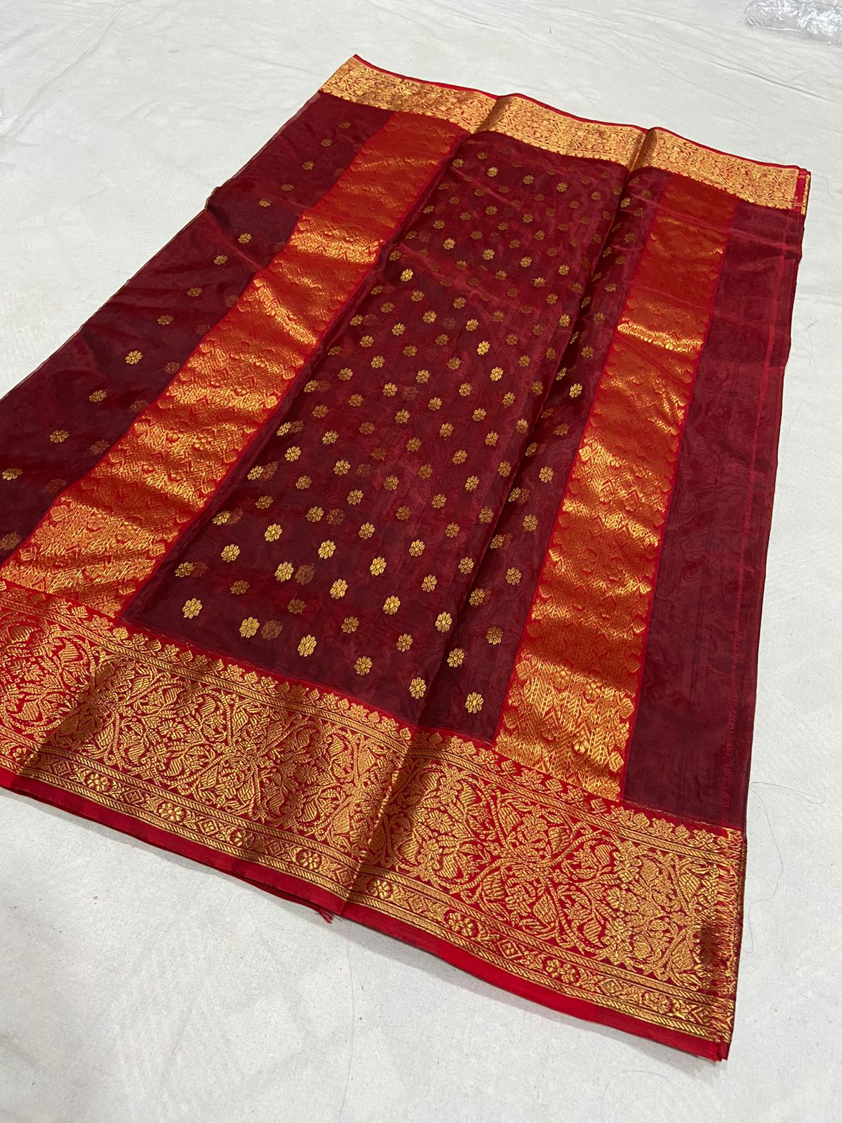 Handwoven Crown of Thorns Color Organza Chanderi Katan Silk Saree - Authentic Chanderi silk sarees Chanderi Saree - View 2