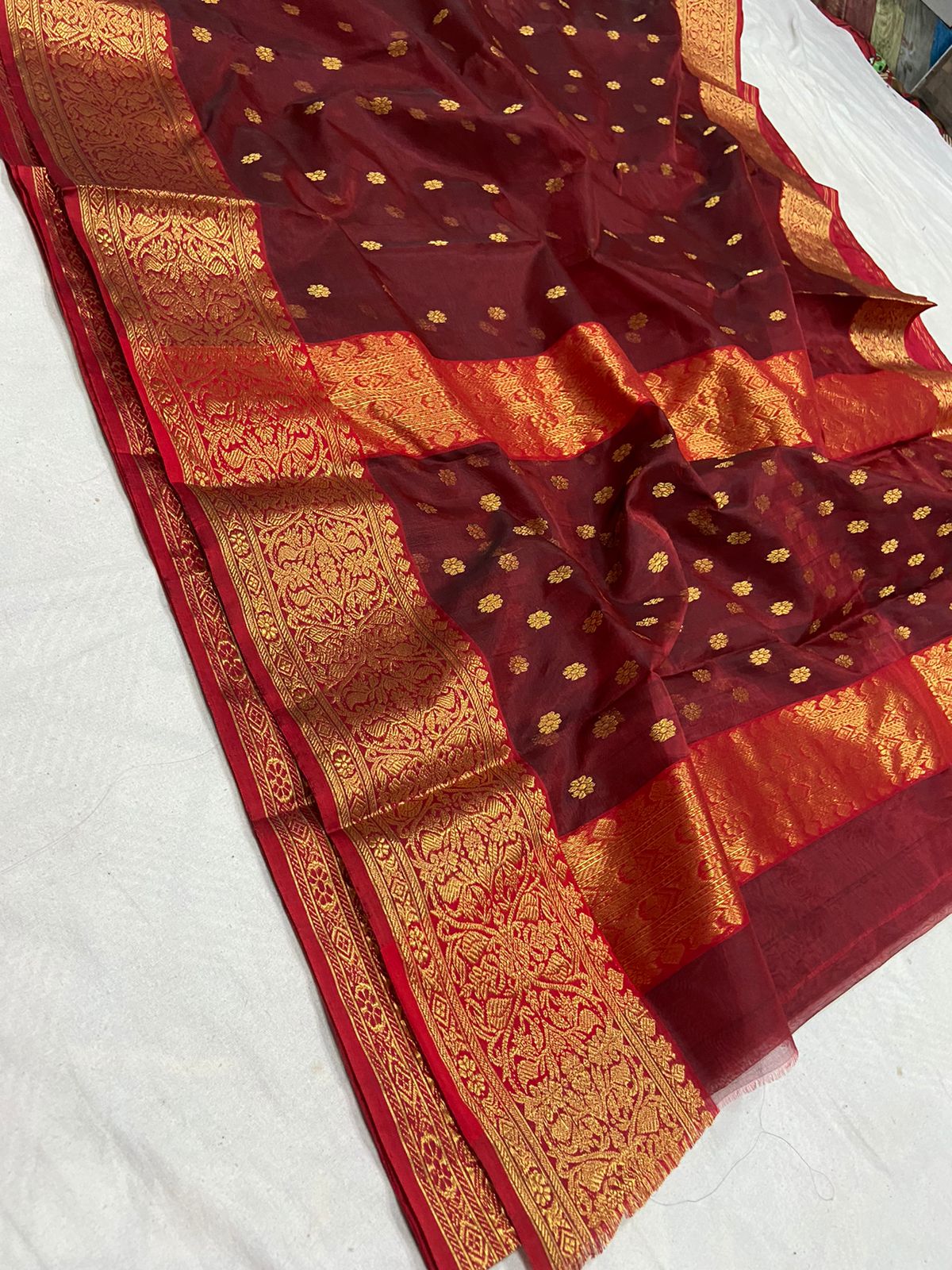 Handwoven Crown of Thorns Color Organza Chanderi Katan Silk Saree - Authentic Chanderi silk sarees Chanderi Saree - View 3