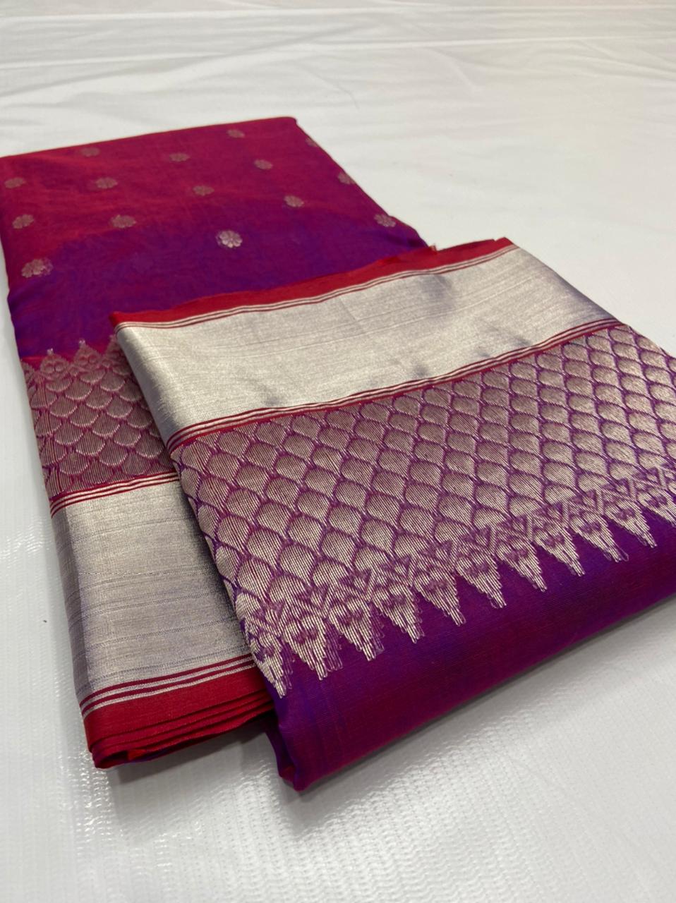 Handwoven Purple Dark Purple Color Organza Chanderi Katan Silk Saree - Authentic Chanderi silk sarees Chanderi Saree - View 3