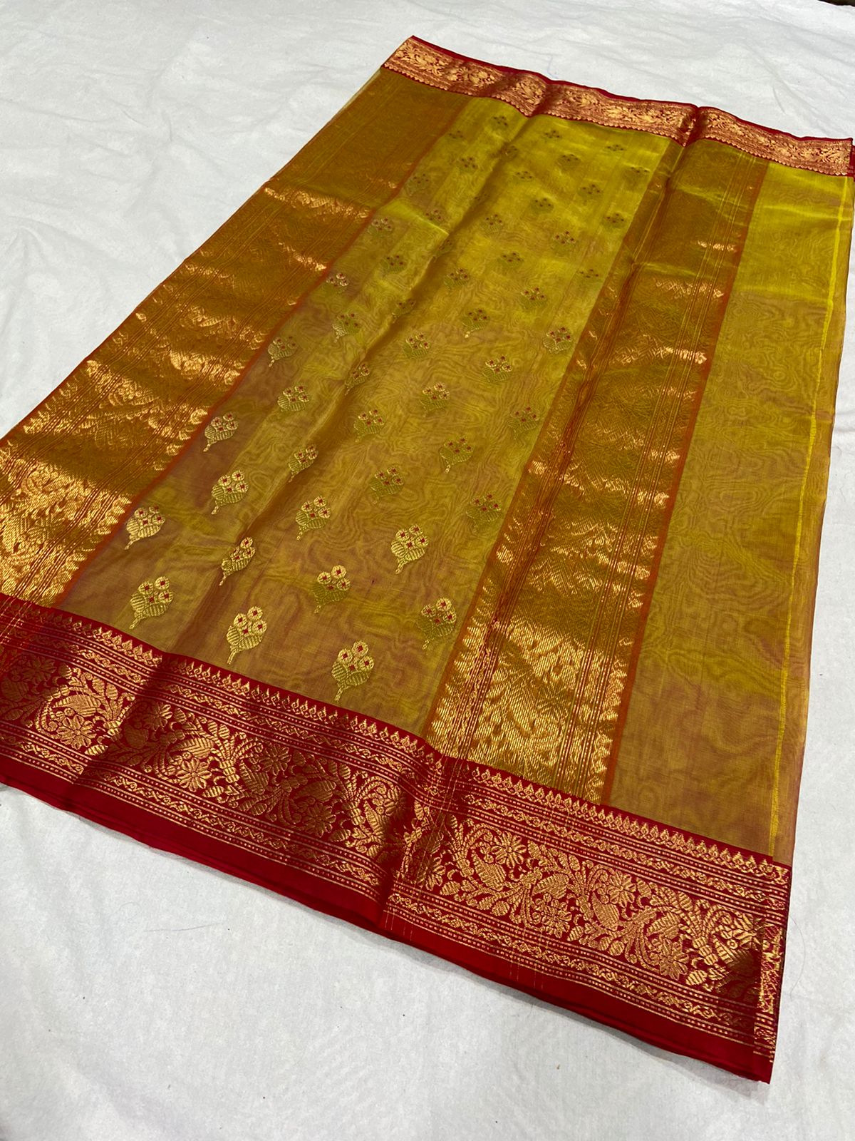 Handwoven Dark coral Color Organza Chanderi Katan Silk Saree - Authentic Chanderi silk sarees Chanderi Saree - View 2