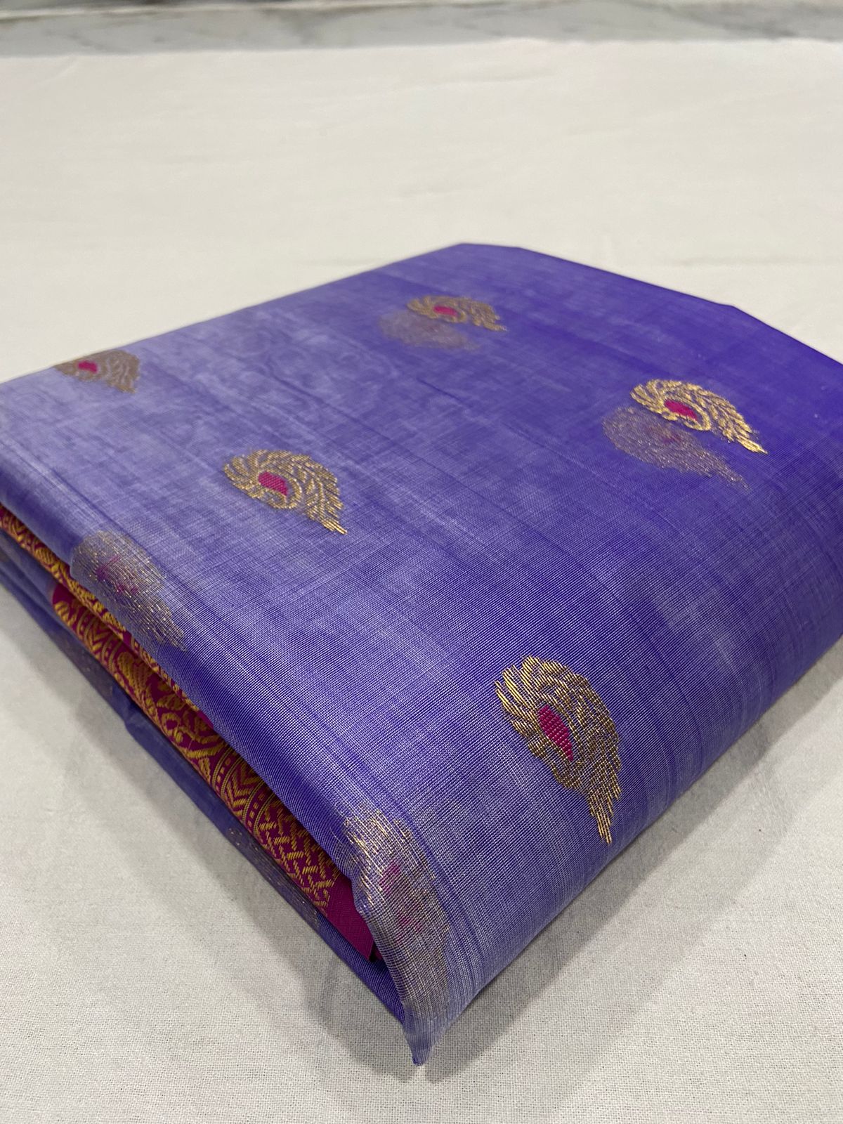 Handwoven Blue Dark slate Blue Color Organza Chanderi Katan Silk Saree - Authentic Chanderi silk sarees Chanderi Saree - View 3