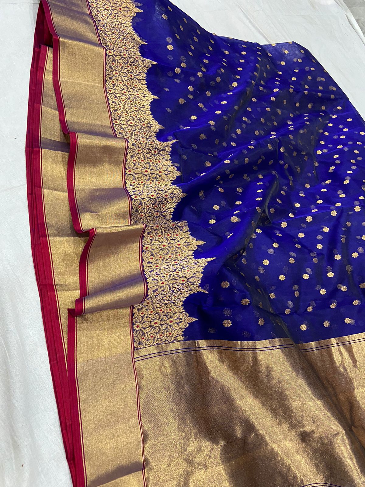Handwoven Deep Koamaru Color Organza Chanderi Katan Silk Saree - Authentic Chanderi silk sarees Chanderi Saree - View 2
