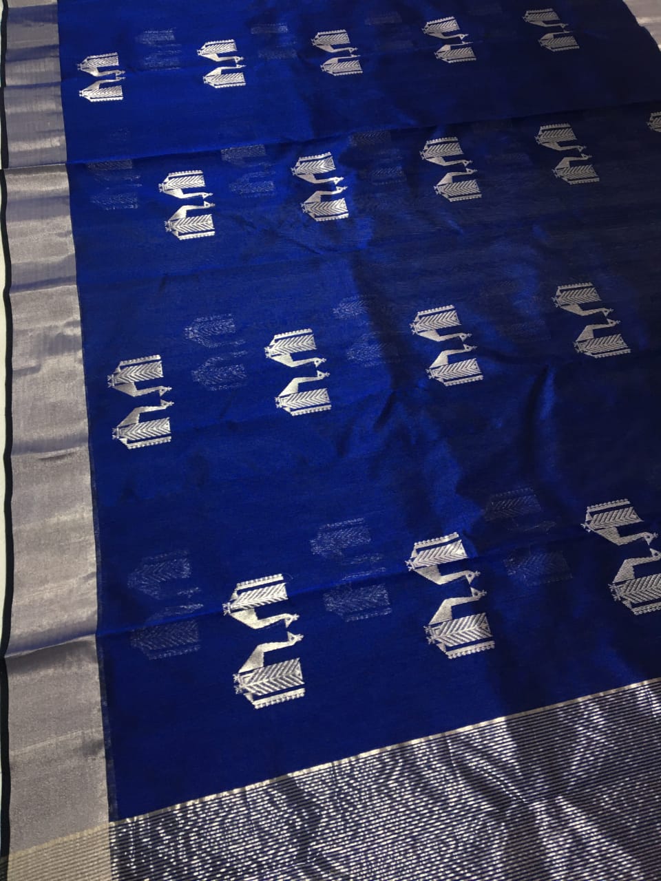 Handwoven Deep Sapphire Color Chanderi Pattu Silk Saree - Authentic Chanderi silk sarees Chanderi Saree - View 1