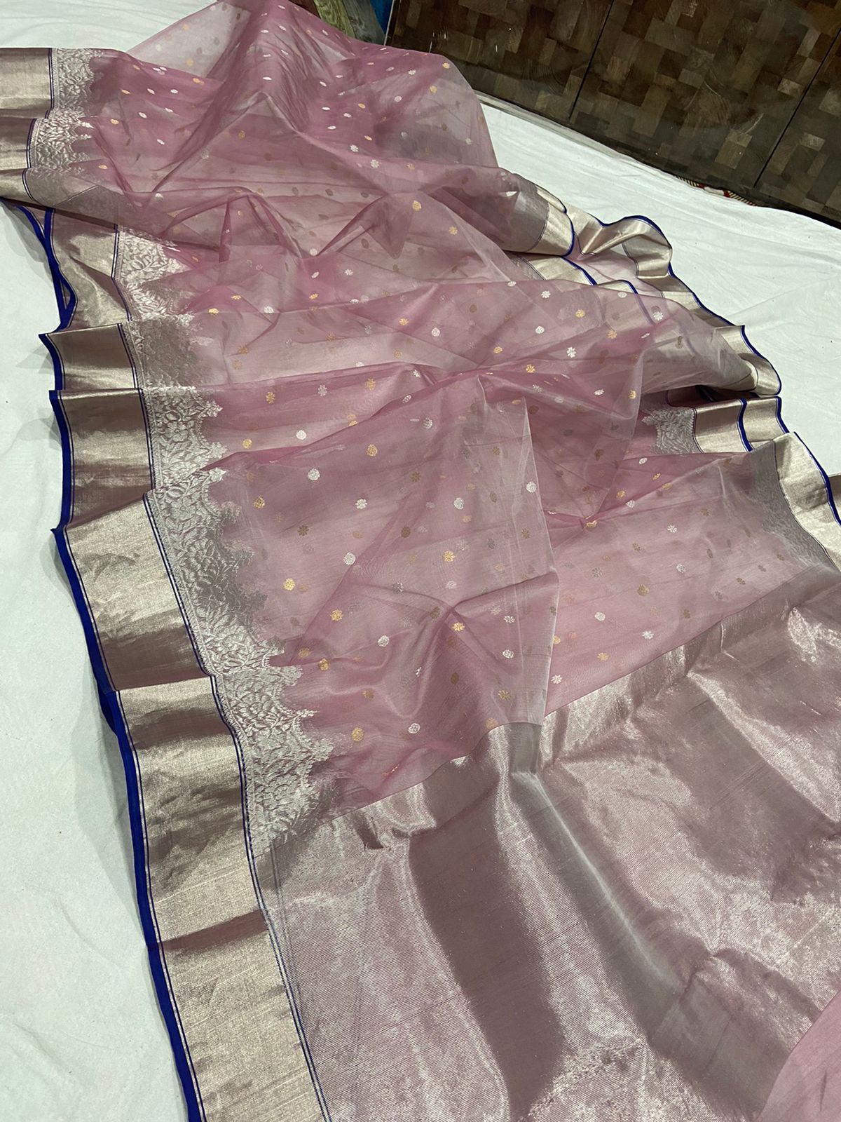 Handwoven Deep Taupe Color Organza Chanderi Katan Silk Saree - Authentic Chanderi silk sarees Chanderi Saree - View 1