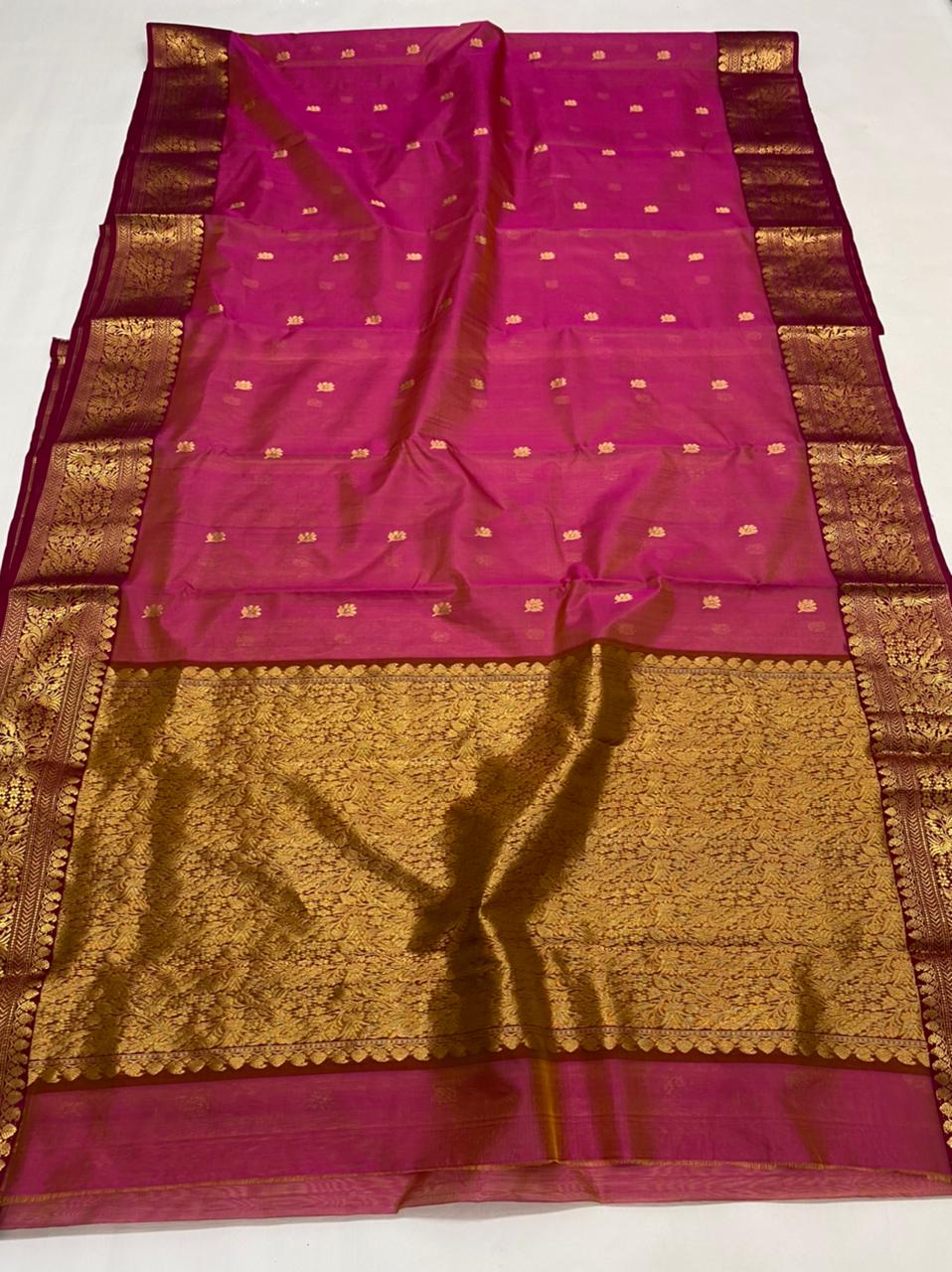 Handwoven Disco Color Chanderi Pattu Silk Saree - Authentic Chanderi silk sarees Chanderi Saree - View 1