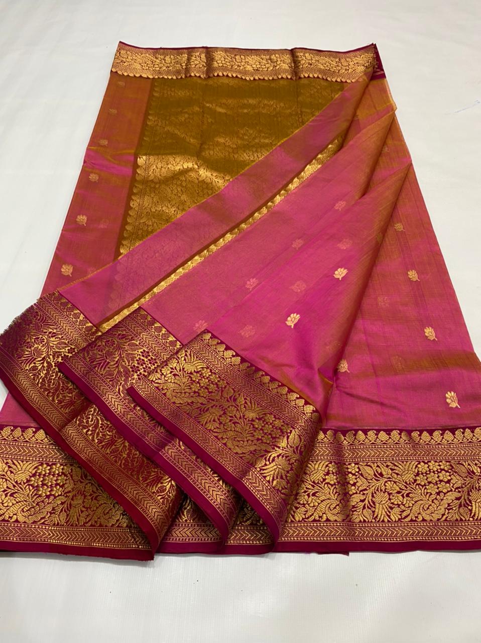 Handwoven Disco Color Chanderi Pattu Silk Saree - Authentic Chanderi silk sarees Chanderi Saree - View 2