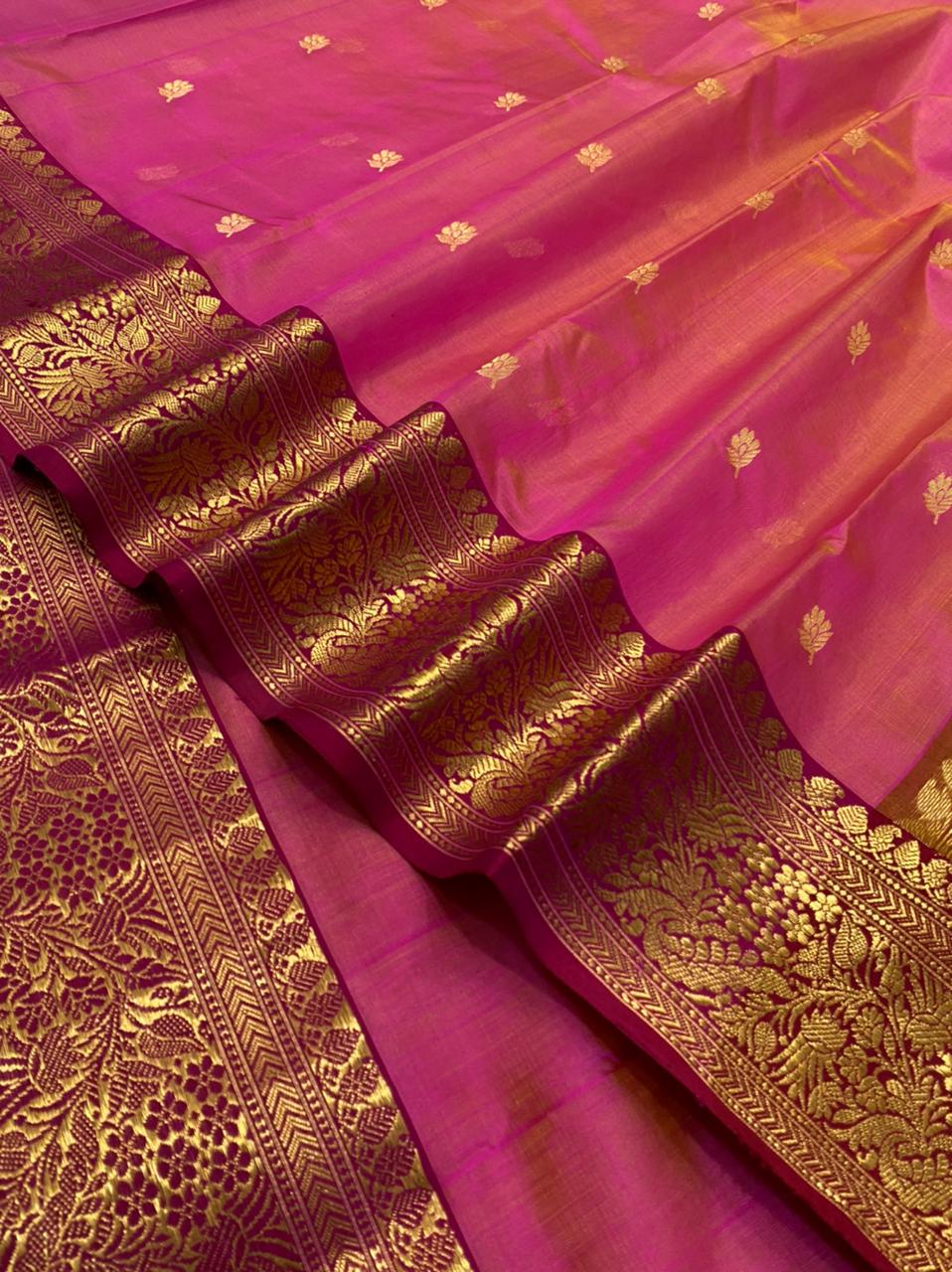 Handwoven Disco Color Chanderi Pattu Silk Saree - Authentic Chanderi silk sarees Chanderi Saree - View 3