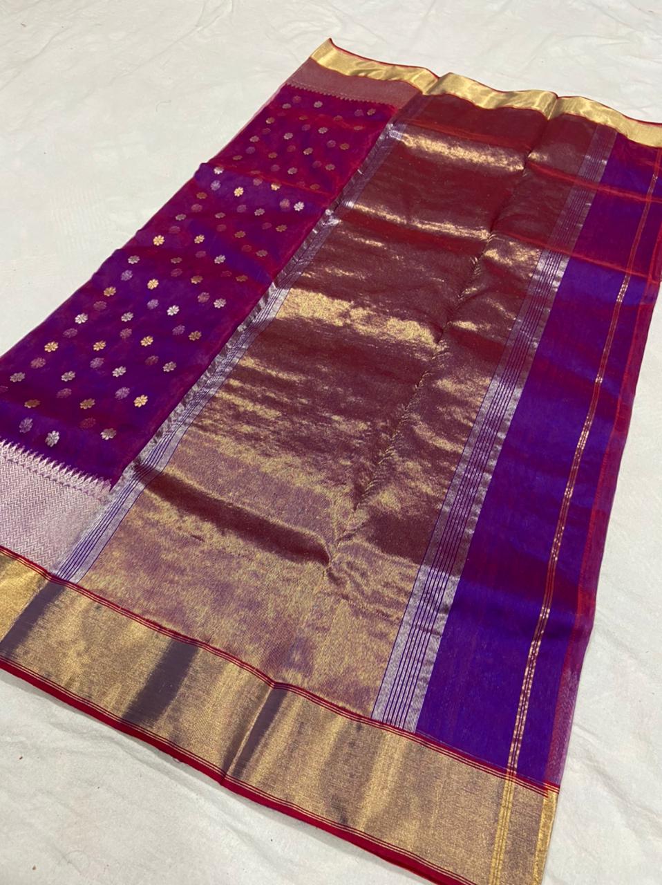 Handwoven Disco Color Organza Chanderi Katan Silk Saree - Authentic Chanderi silk sarees Chanderi Saree - View 2