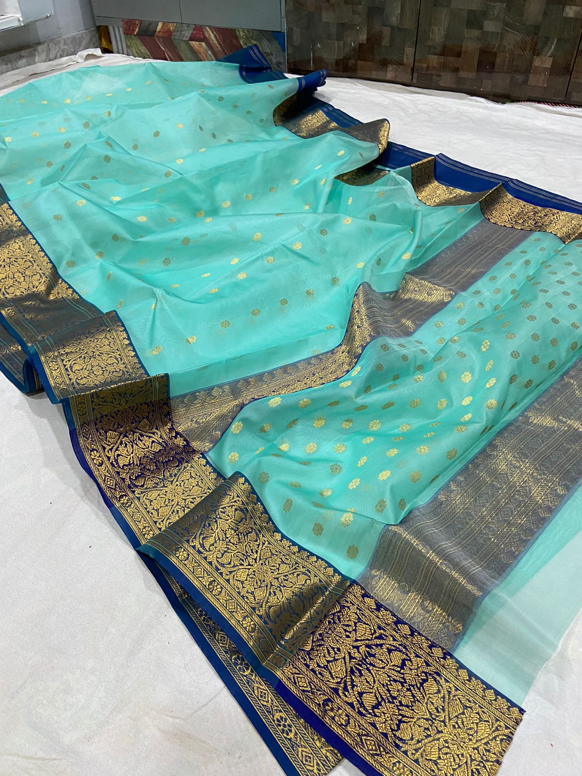 Handwoven Downy Color Organza Chanderi Katan Silk Saree - Authentic Chanderi silk sarees Chanderi Saree - View 1