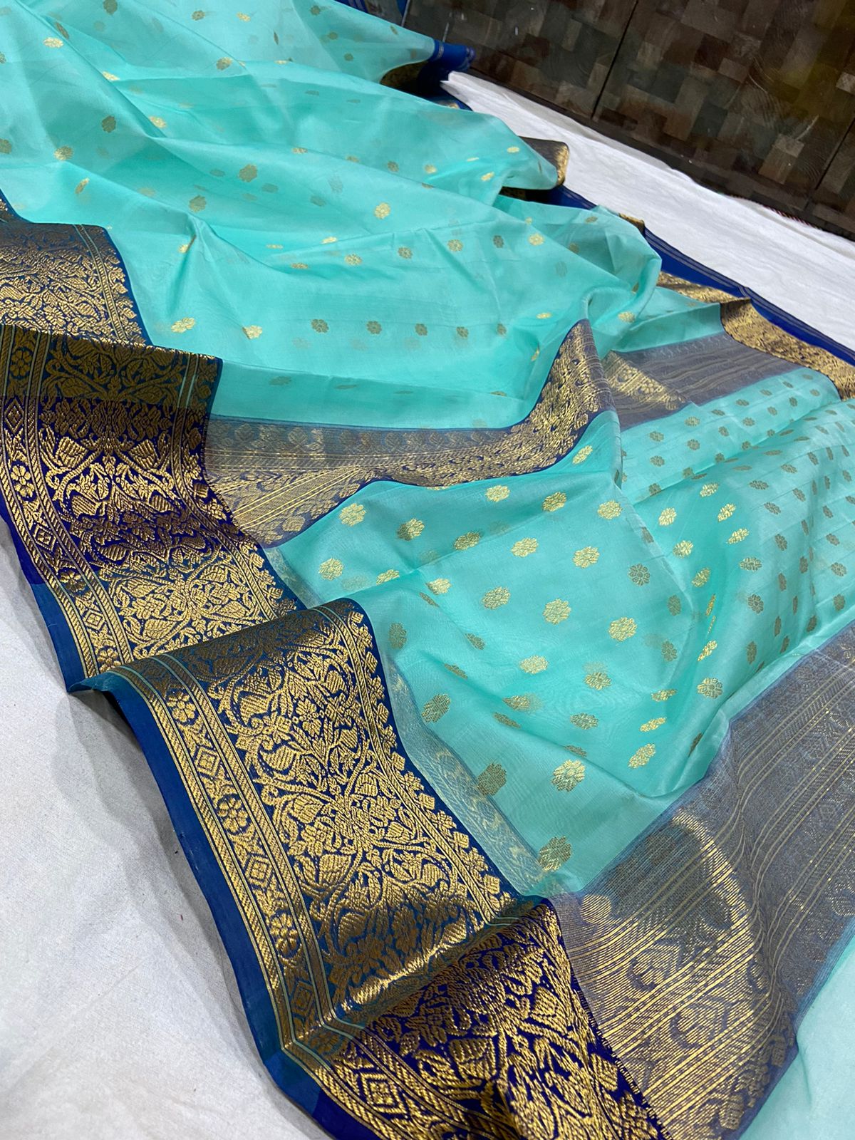 Handwoven Downy Color Organza Chanderi Katan Silk Saree - Authentic Chanderi silk sarees Chanderi Saree - View 2
