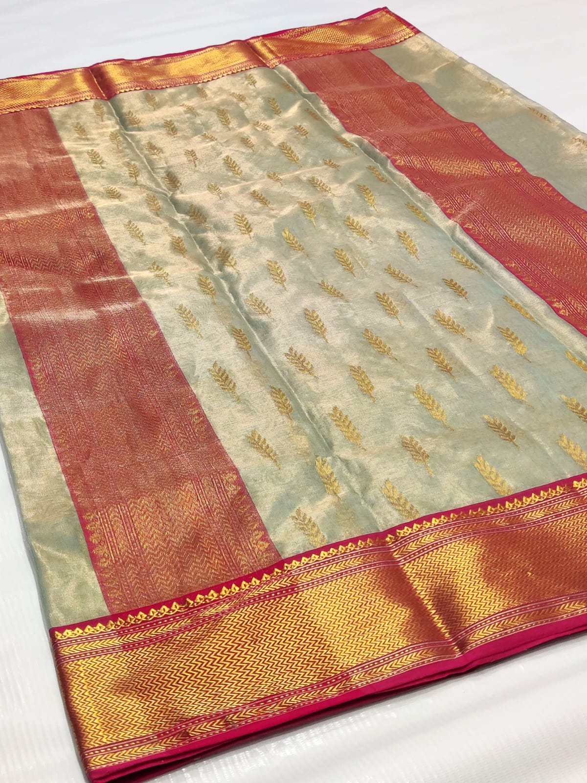 Handwoven Eagle Color Chanderi Silk Tissue Saree - Authentic Tissue Chanderi Saree - View 2