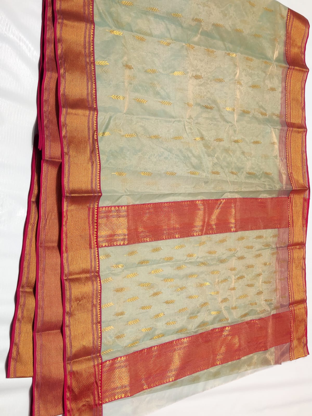 Handwoven Eagle Color Chanderi Silk Tissue Saree - Authentic Tissue Chanderi Saree - View 3