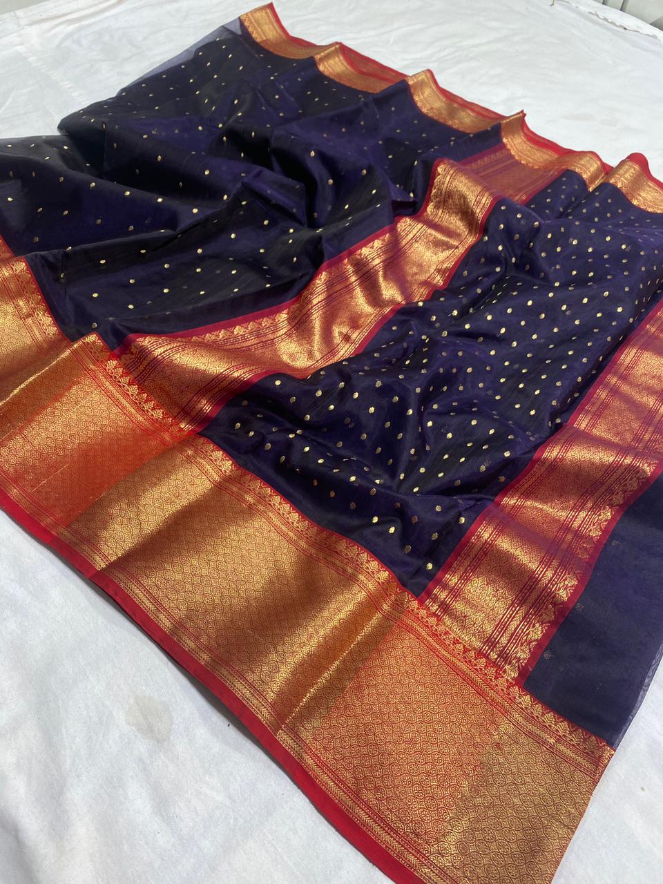 Handwoven Ebony Clay Color Organza Chanderi Katan Silk Saree - Authentic Chanderi silk sarees Chanderi Saree - View 1