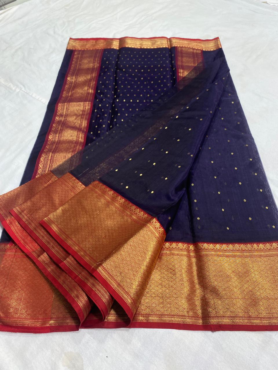 Handwoven Ebony Clay Color Organza Chanderi Katan Silk Saree - Authentic Chanderi silk sarees Chanderi Saree - View 3