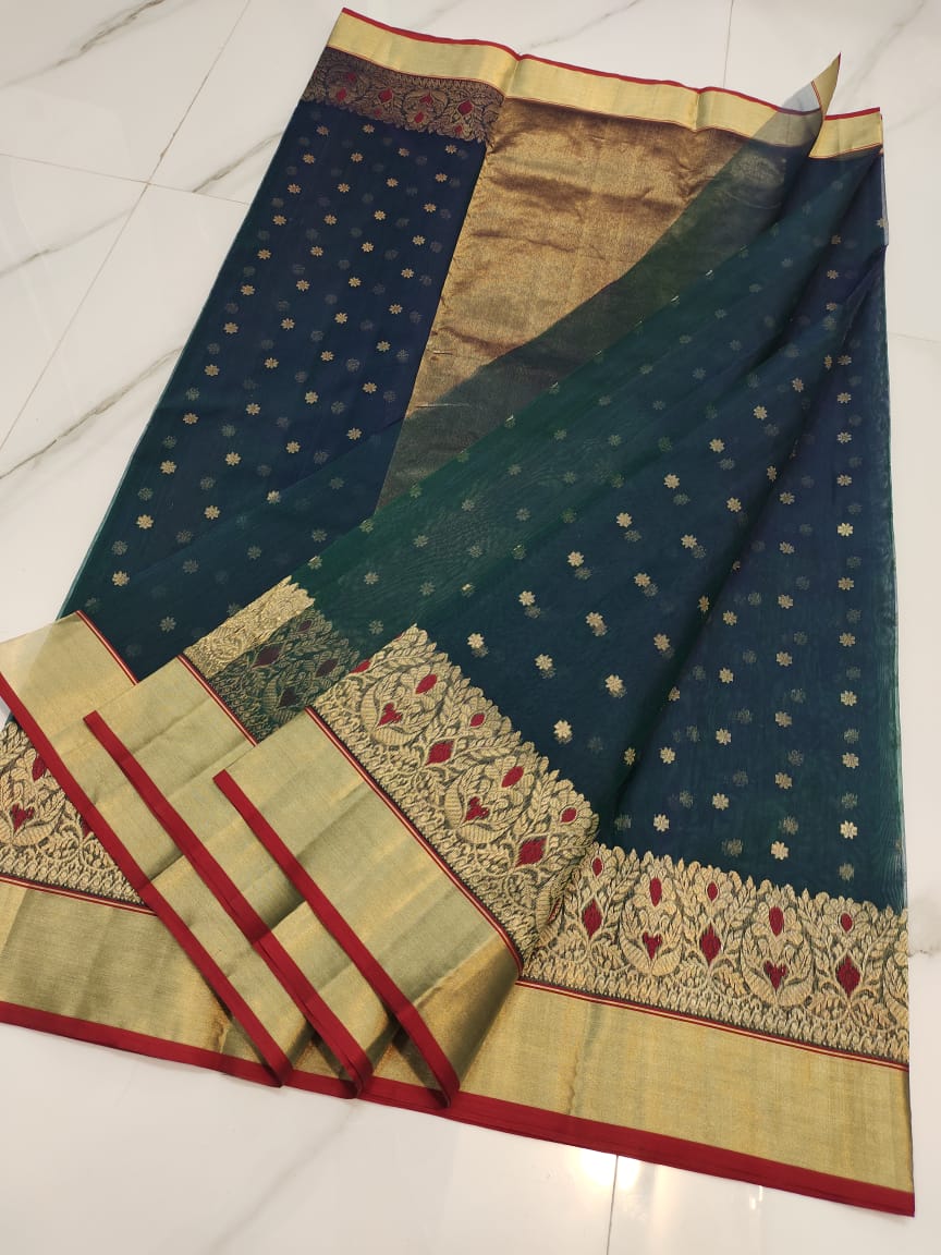 Handwoven Ebony Clay Color Organza Chanderi Katan Silk Saree - Authentic Chanderi silk sarees Chanderi Saree - View 2
