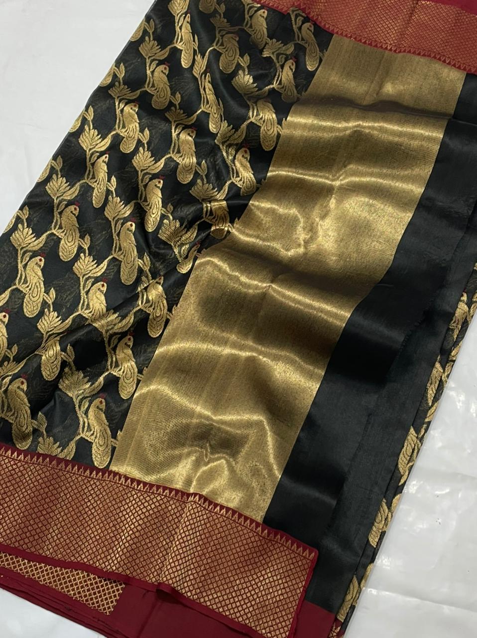 Handwoven Black Eerie Black Color Chanderi Pattu Silk Saree - Authentic Chanderi silk sarees Chanderi Saree - View 2