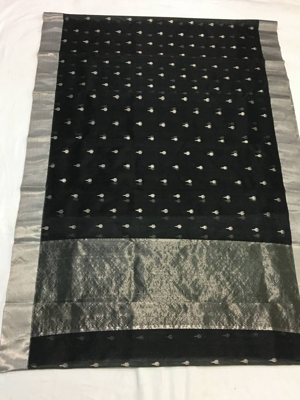 Handwoven Black Eerie Black Color Organza Chanderi Katan Silk Saree - Authentic Chanderi silk sarees Chanderi Saree - View 1