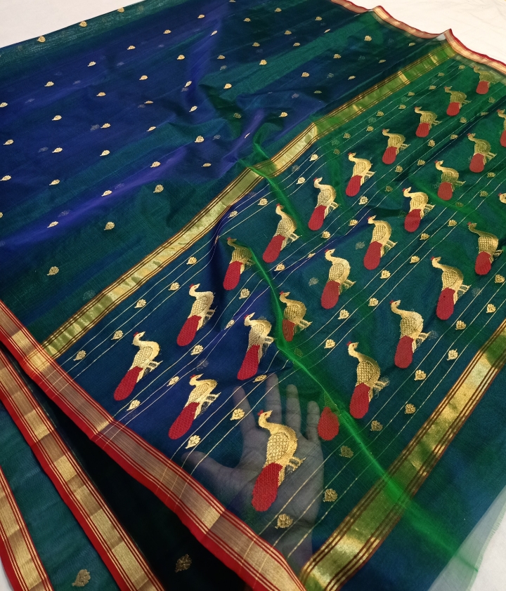 Handwoven Elephant Color Organza Chanderi Katan Silk Saree - Authentic Chanderi silk sarees Chanderi Saree