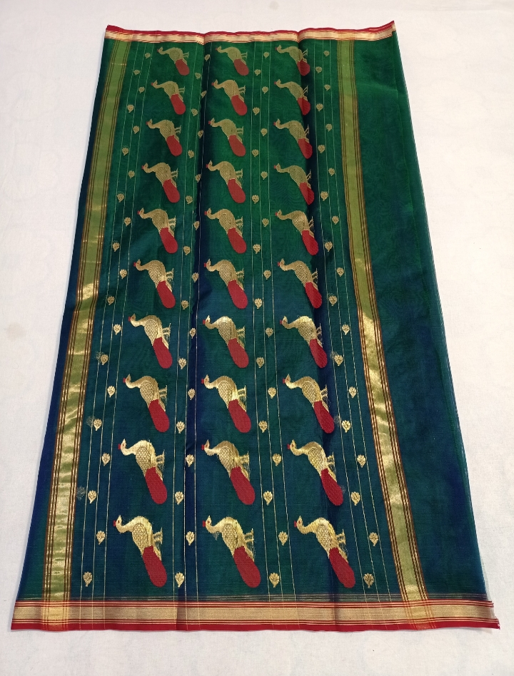 Handwoven Elephant Color Organza Chanderi Katan Silk Saree - Authentic Chanderi silk sarees Chanderi Saree - View 2