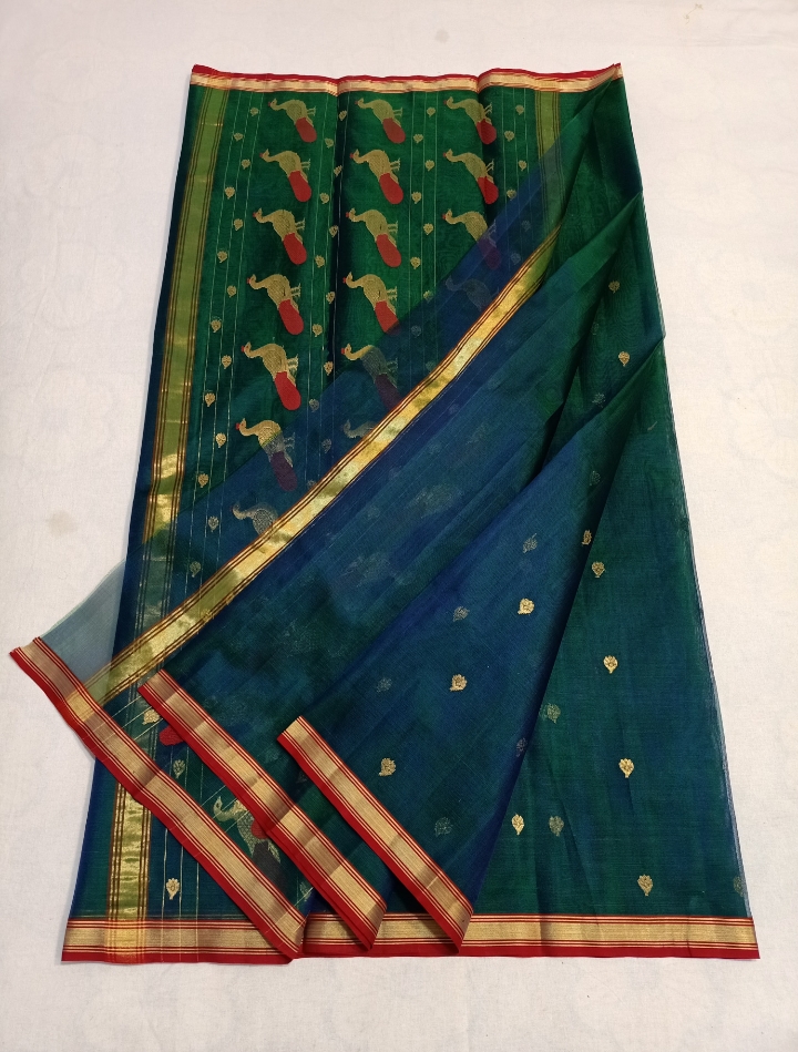 Handwoven Elephant Color Organza Chanderi Katan Silk Saree - Authentic Chanderi silk sarees Chanderi Saree - View 3