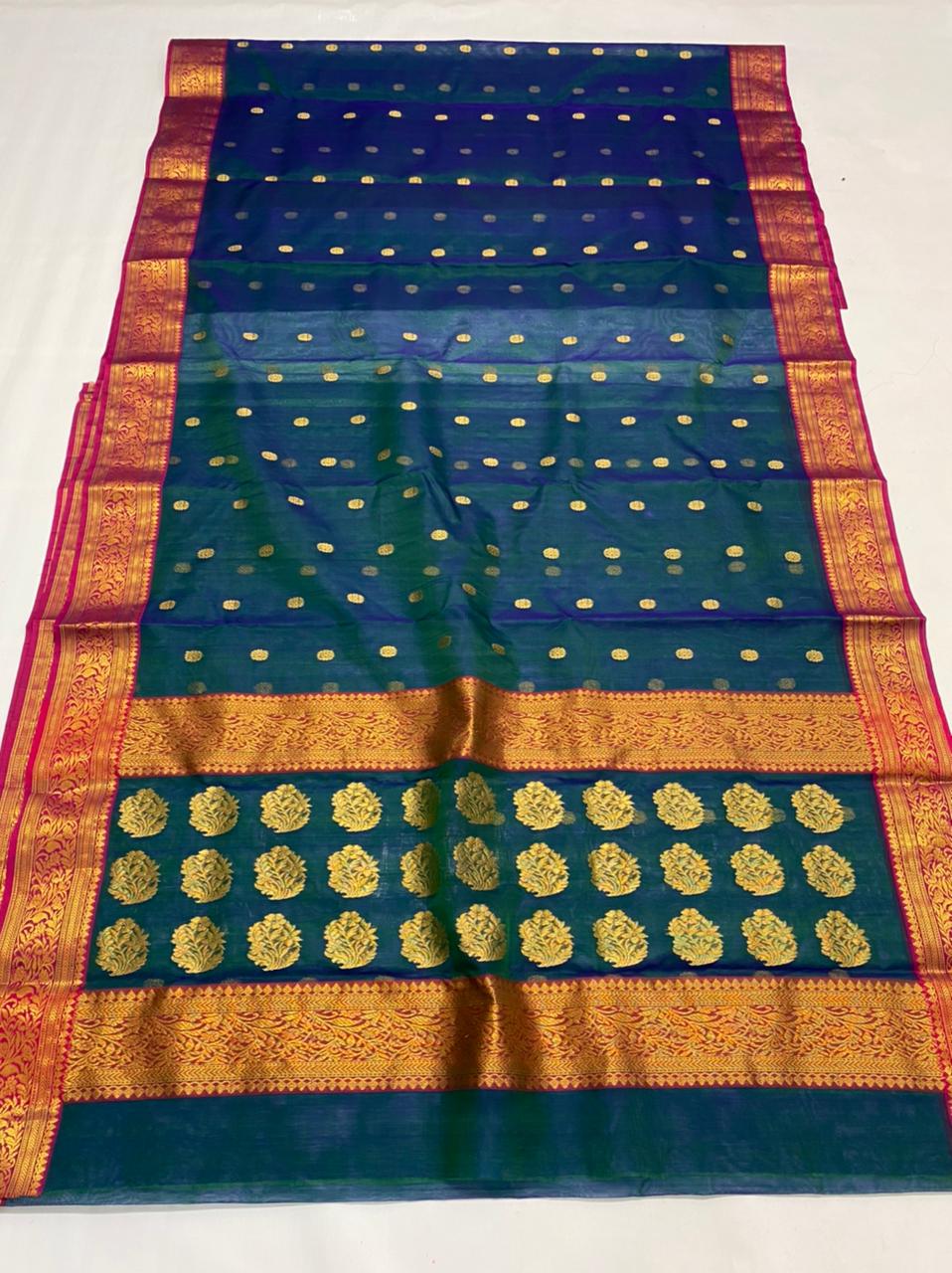 Handwoven Elephant Color Organza Chanderi Katan Silk Saree - Authentic Chanderi silk sarees Chanderi Saree