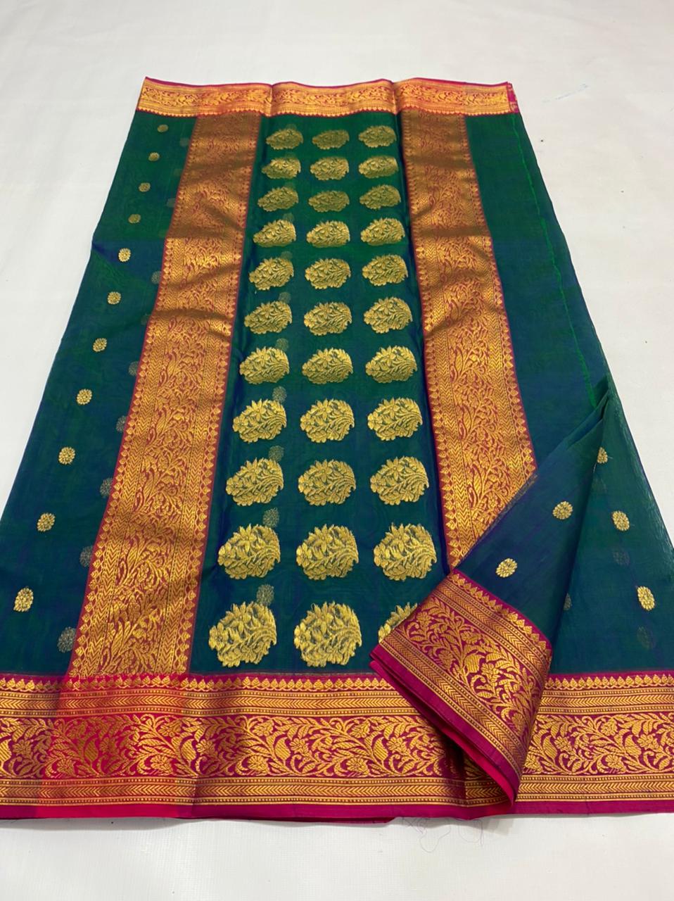 Handwoven Elephant Color Organza Chanderi Katan Silk Saree - Authentic Chanderi silk sarees Chanderi Saree - View 2