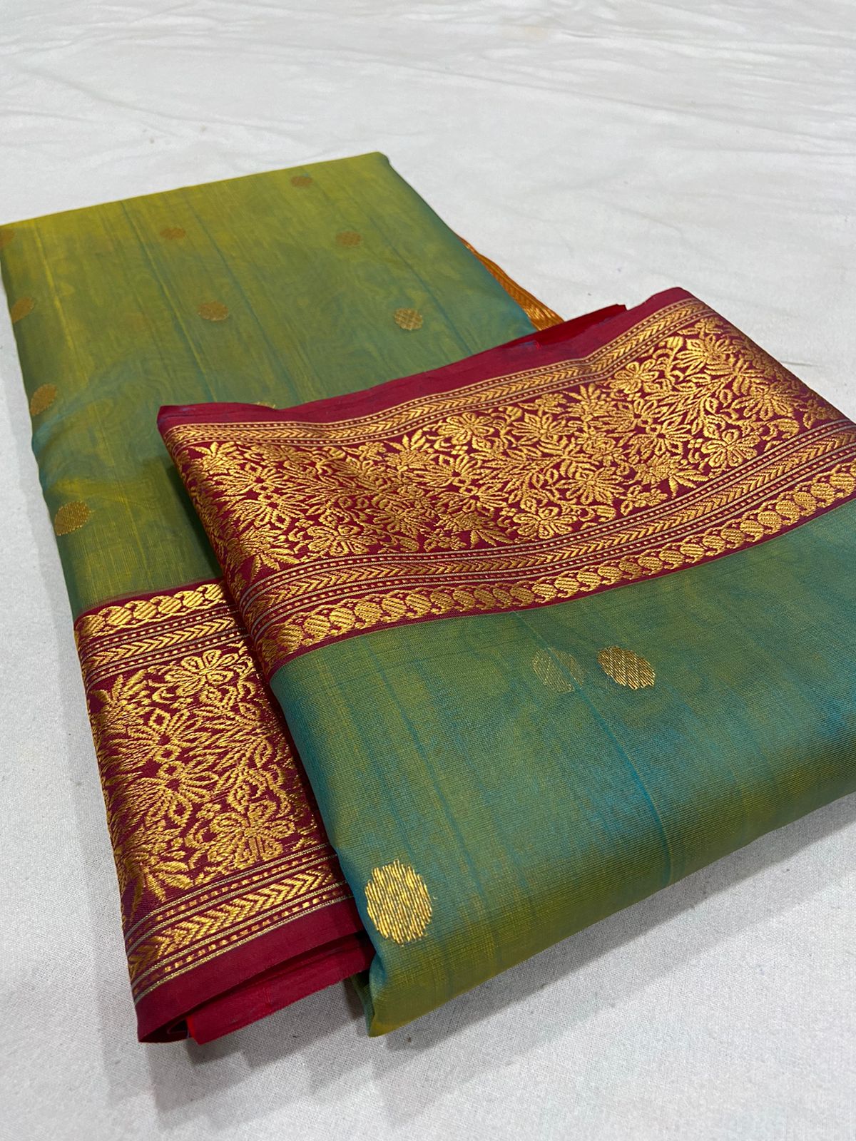 Handwoven Eucalyptus Color Organza Chanderi Katan Silk Saree - Authentic Chanderi silk sarees Chanderi Saree - View 3