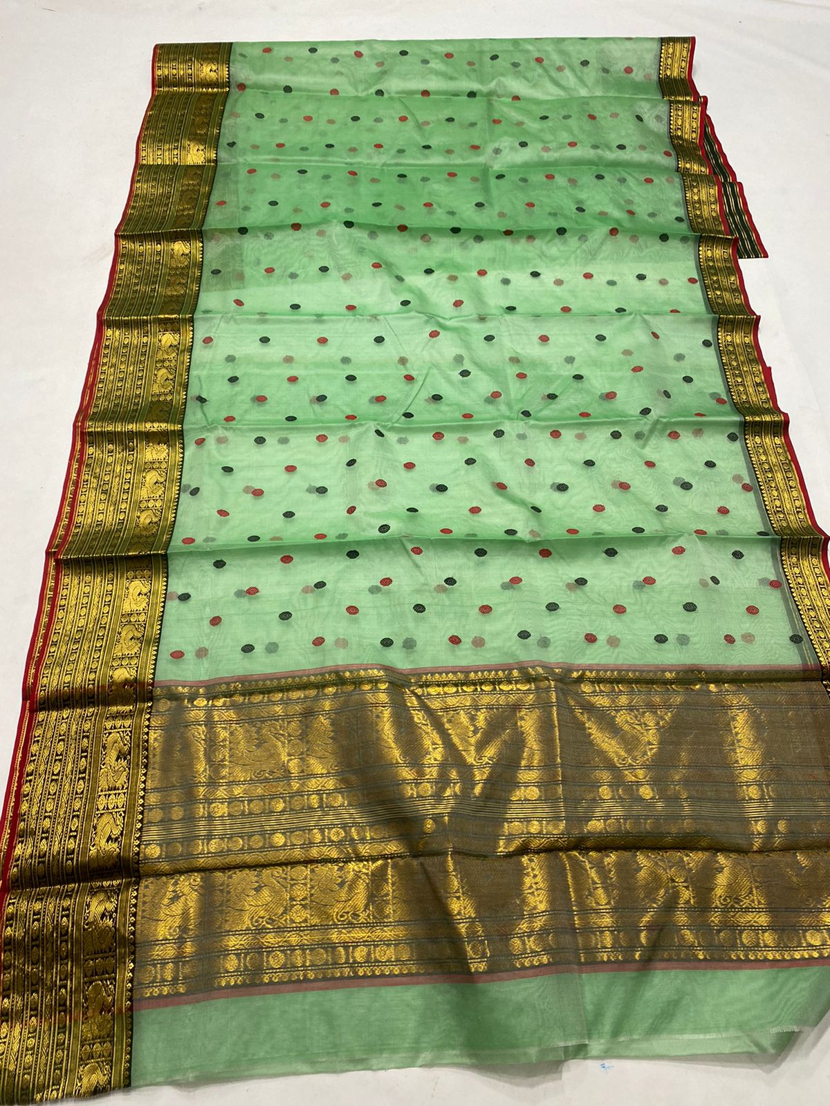 Handwoven Fern Color Organza Chanderi Katan Silk Saree - Authentic Chanderi silk sarees Chanderi Saree