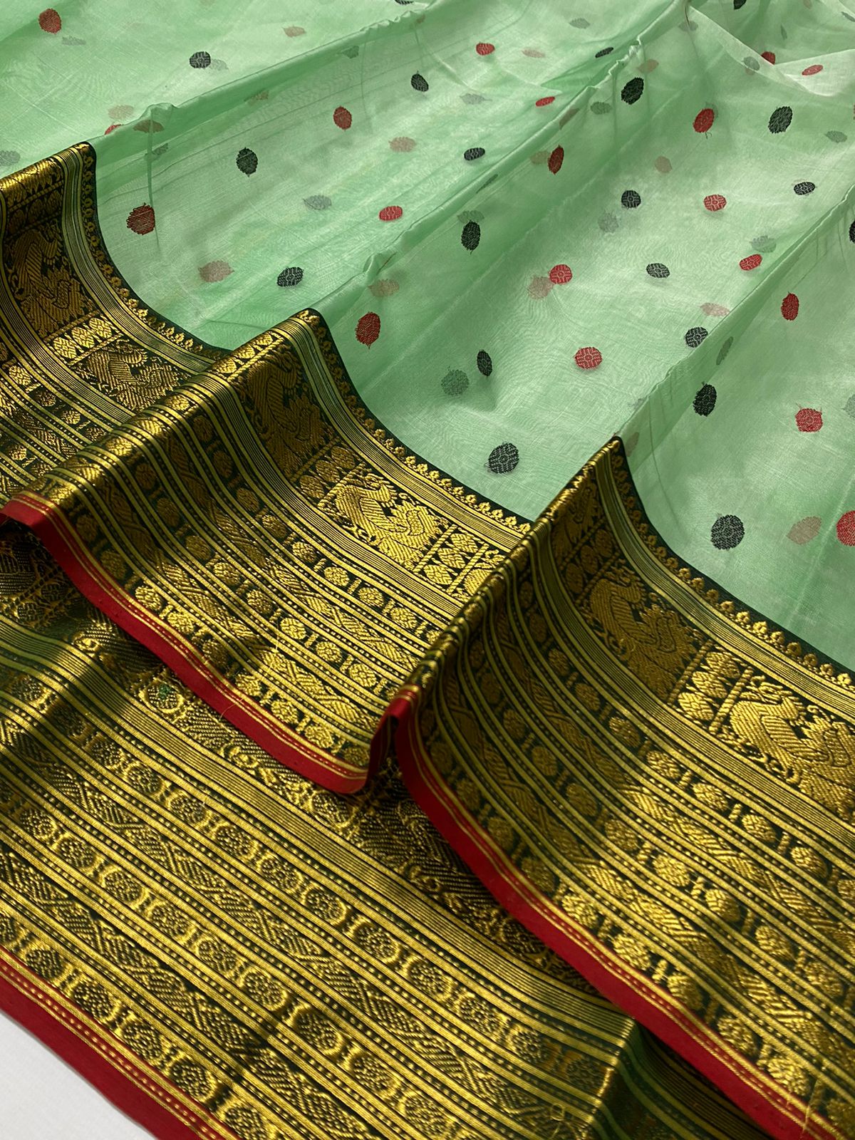 Handwoven Fern Color Organza Chanderi Katan Silk Saree - Authentic Chanderi silk sarees Chanderi Saree - View 2