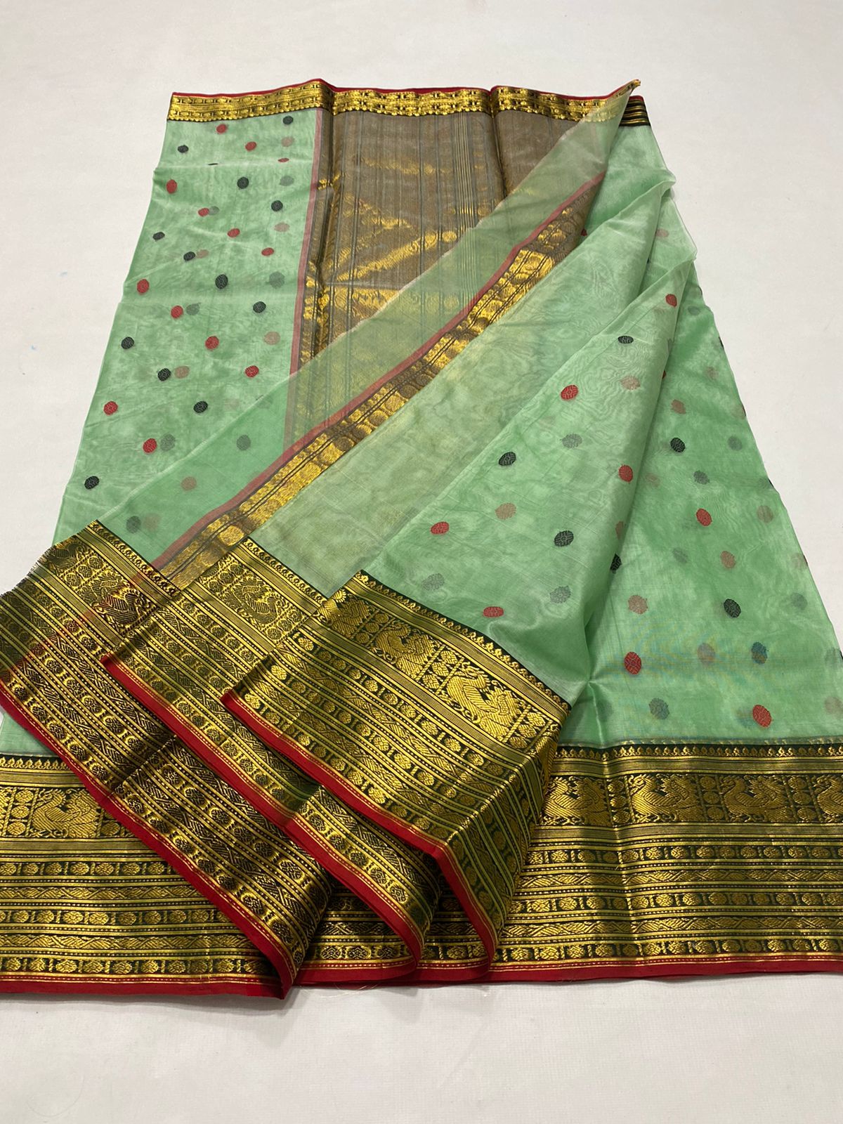 Handwoven Fern Color Organza Chanderi Katan Silk Saree - Authentic Chanderi silk sarees Chanderi Saree - View 3
