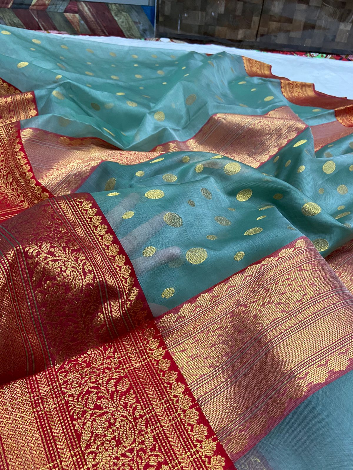Handwoven Finlandia Color Organza Chanderi Katan Silk Saree - Authentic Chanderi silk sarees Chanderi Saree - View 2