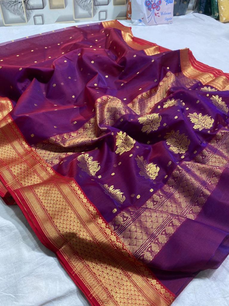 Handwoven Finn Color Organza Chanderi Katan Silk Saree - Authentic Chanderi silk sarees Chanderi Saree - View 3