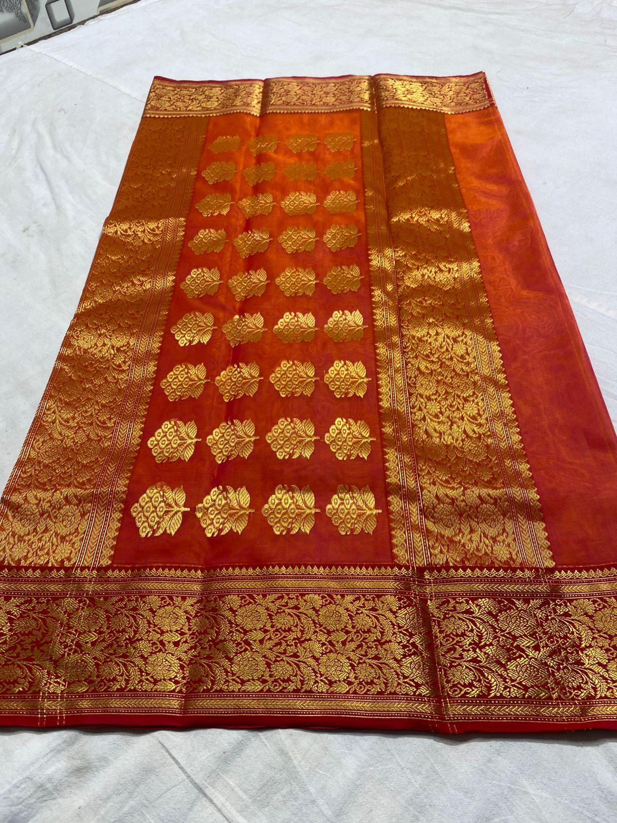 Handwoven Flamingo Color Organza Chanderi Katan Silk Saree - Authentic Chanderi silk sarees Chanderi Saree - View 1