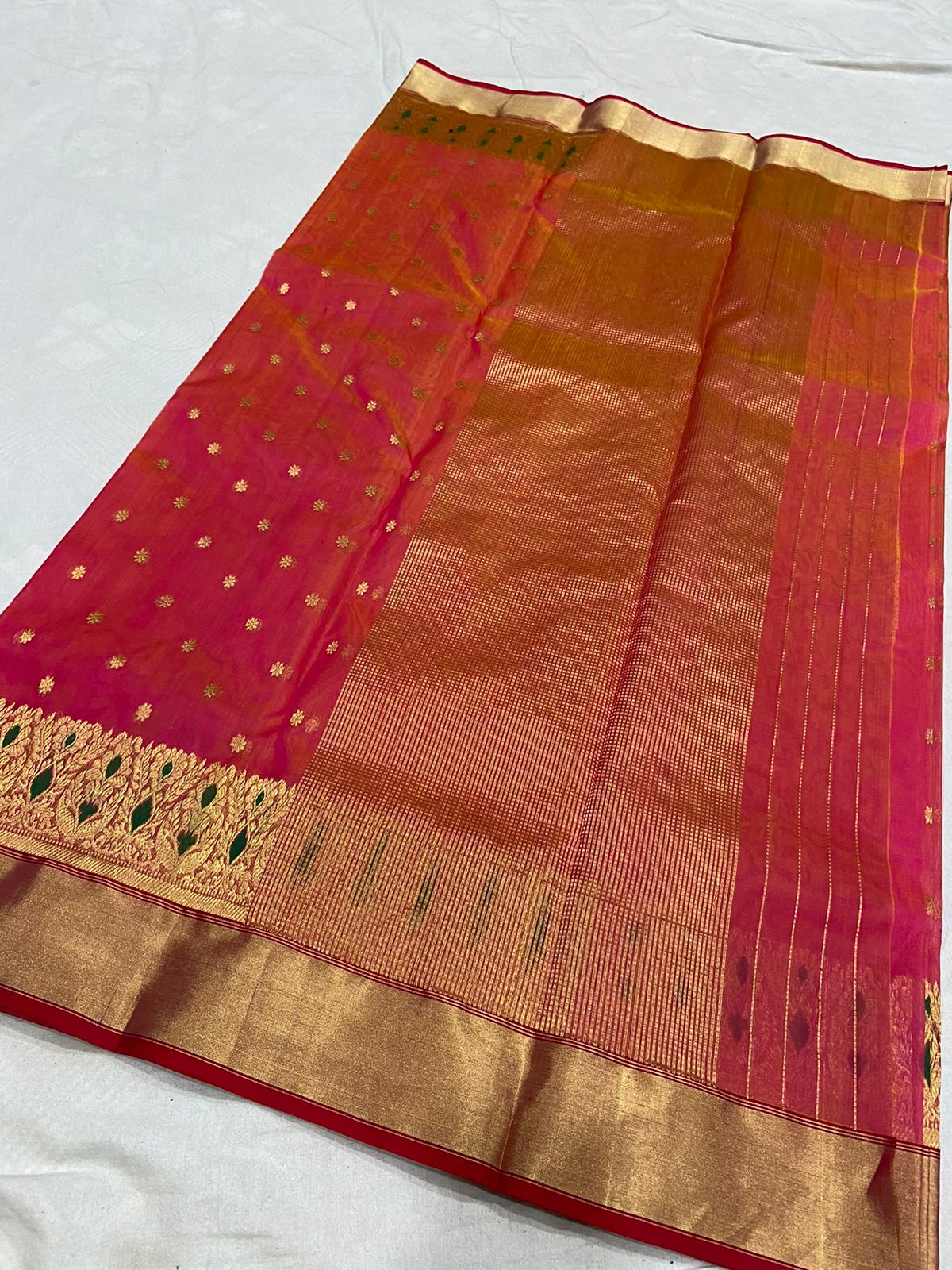 Handwoven Flush Mahogany Color Organza Chanderi Katan Silk Saree - Authentic Chanderi silk sarees Chanderi Saree - View 2