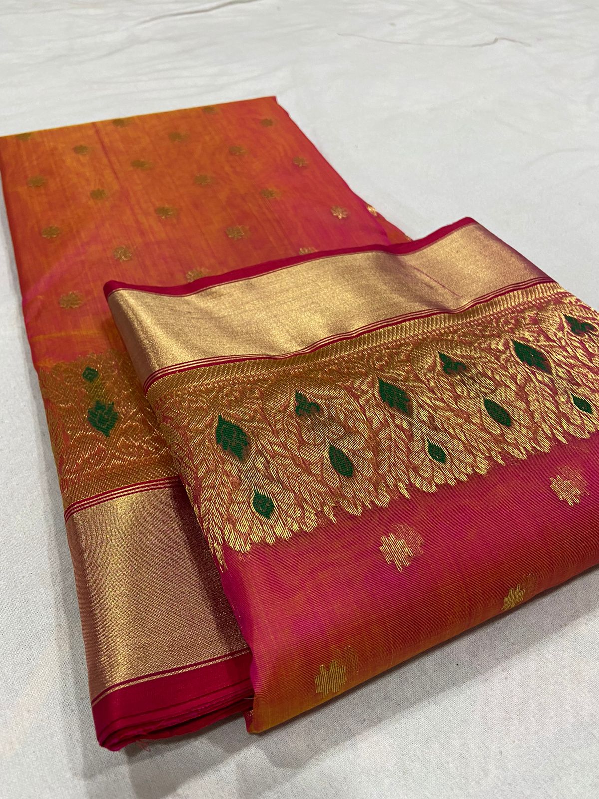 Handwoven Flush Mahogany Color Organza Chanderi Katan Silk Saree - Authentic Chanderi silk sarees Chanderi Saree - View 3