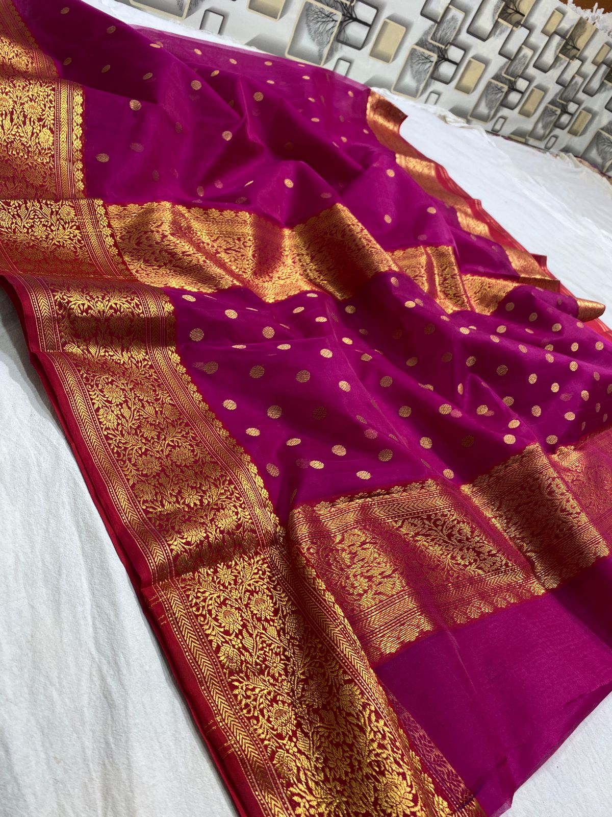 Handwoven Fresh Eggplant Color Organza Chanderi Katan Silk Saree - Authentic Chanderi silk sarees Chanderi Saree