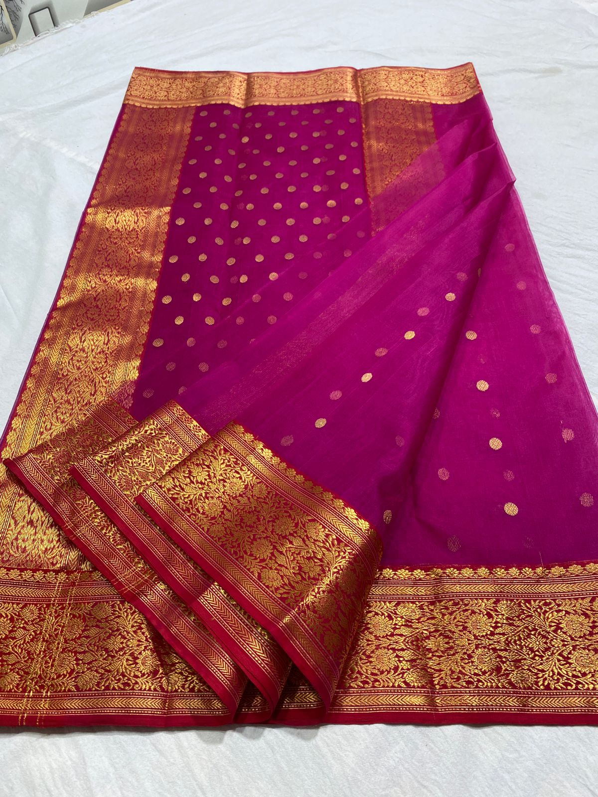 Handwoven Fresh Eggplant Color Organza Chanderi Katan Silk Saree - Authentic Chanderi silk sarees Chanderi Saree - View 3