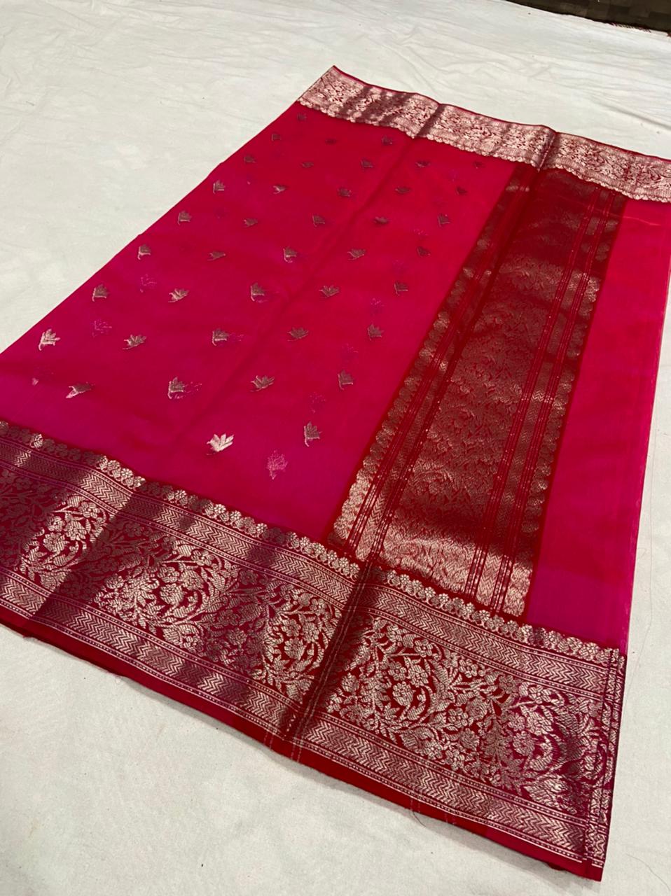 Handwoven Fresh Eggplant Color Organza Chanderi Katan Silk Saree - Authentic Chanderi silk sarees Chanderi Saree - View 2