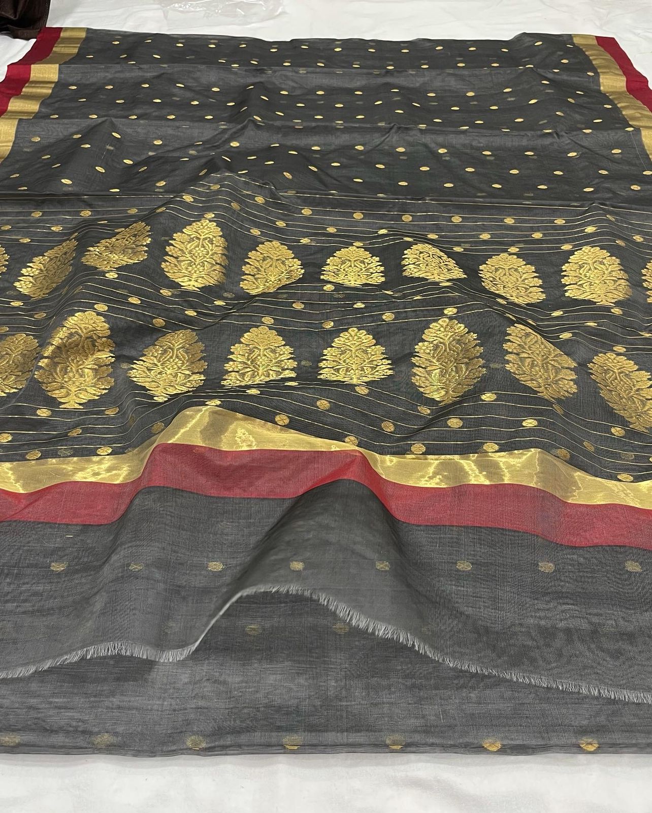Handwoven Friar Gray Color Organza Chanderi Katan Silk Saree - Authentic Chanderi silk sarees Chanderi Saree - View 1
