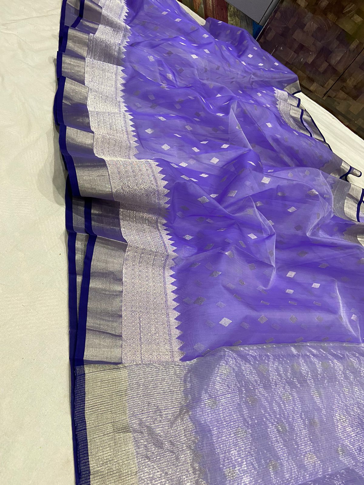 Handwoven Blue Fuchsia Blue Color Organza Chanderi Katan Silk Saree - Authentic Chanderi silk sarees Chanderi Saree - View 1