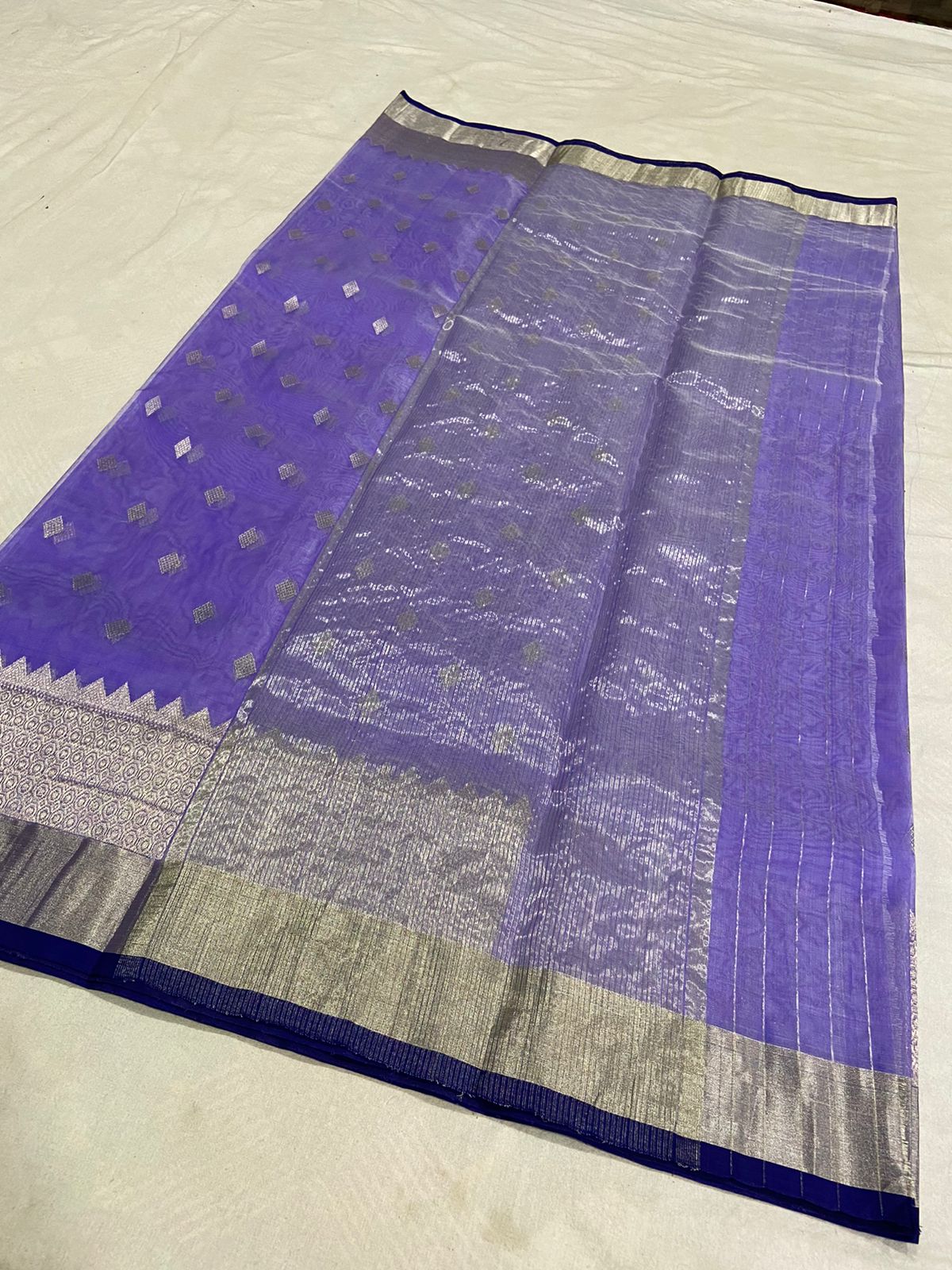 Handwoven Blue Fuchsia Blue Color Organza Chanderi Katan Silk Saree - Authentic Chanderi silk sarees Chanderi Saree - View 2
