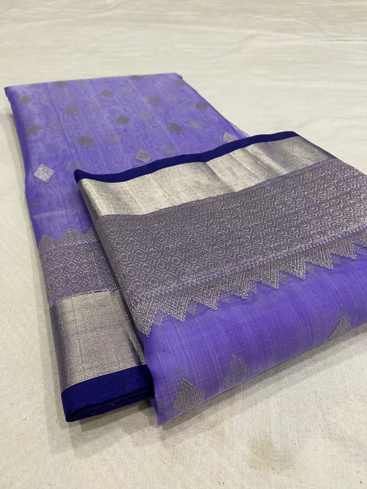 Handwoven Blue Fuchsia Blue Color Organza Chanderi Katan Silk Saree - Authentic Chanderi silk sarees Chanderi Saree - View 3