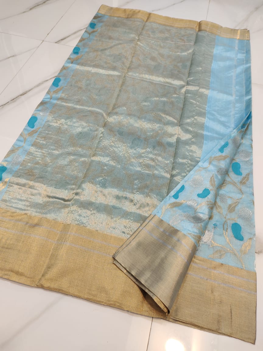 Handwoven Glacier Color Chanderi Pattu Silk Saree - Authentic Chanderi silk sarees Chanderi Saree - View 2