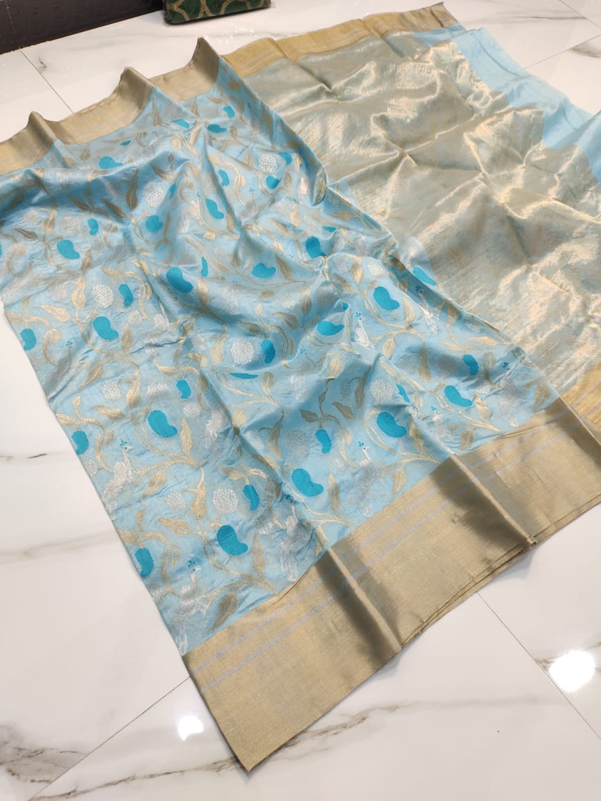 Handwoven Glacier Color Chanderi Pattu Silk Saree - Authentic Chanderi silk sarees Chanderi Saree - View 3