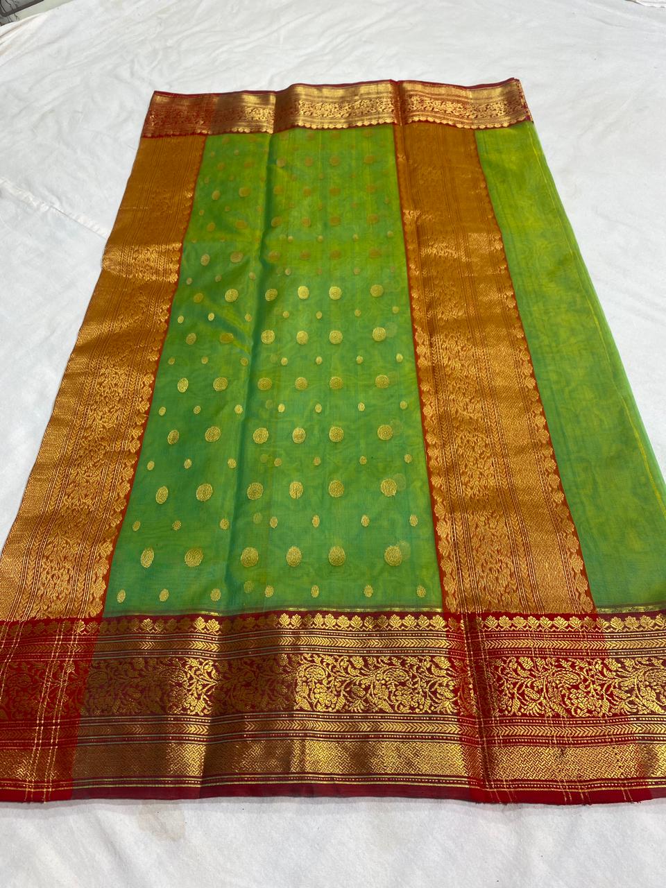 Handwoven Goblin Color Organza Chanderi Katan Silk Saree - Authentic Chanderi silk sarees Chanderi Saree - View 2